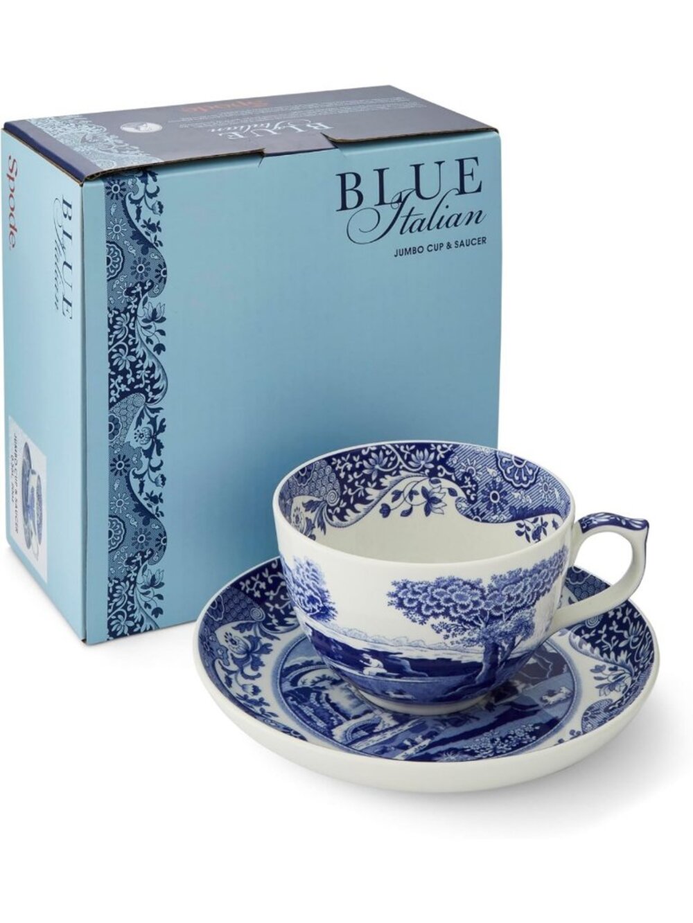 Jumbo Blue & White Teacup and Saucer Set, 20oz Capacity for Tea, Coffee & Lattes